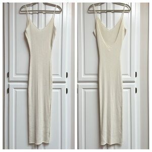 By Anthropologie Ribbed Knit Maxi Dress in Cream Ivory Size Medium